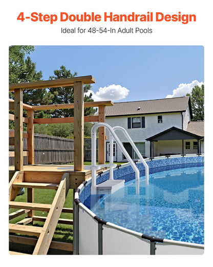 Swimming Pool Ladder, 4-Step Double Handrails Stairs with Non-slip Heavy Duty Steps, Reliable 400 lbs Max Load Capacity, for 48-54 In Inground & Above-ground Pools of Any Decking Surface, Grey