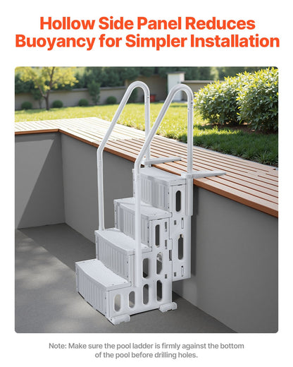 Swimming Pool Ladder, 4-Step Double Handrails Stairs with Non-slip Heavy Duty Steps, Reliable 400 lbs Max Load Capacity, for 48-54 In Inground & Above-ground Pools of Any Decking Surface, Grey