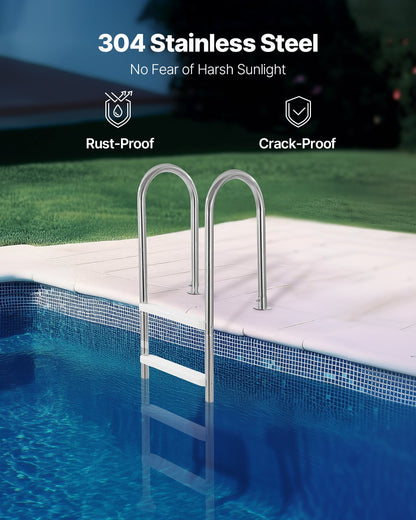 Poolstege, 4-stegs dubbla ledstänger med halkfria, kraftiga steg, rostfritt stål, lastkapacitet 114 kg, för 132 cm nedgrävda pooler med monterad däckbräda inomhus och utomhus