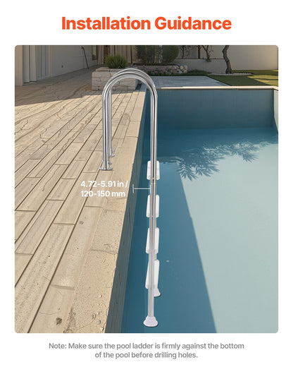 Poolstege, 4-stegs dubbla ledstänger med halkfria, kraftiga steg, rostfritt stål, lastkapacitet 114 kg, för 132 cm nedgrävda pooler med monterad däckbräda inomhus och utomhus