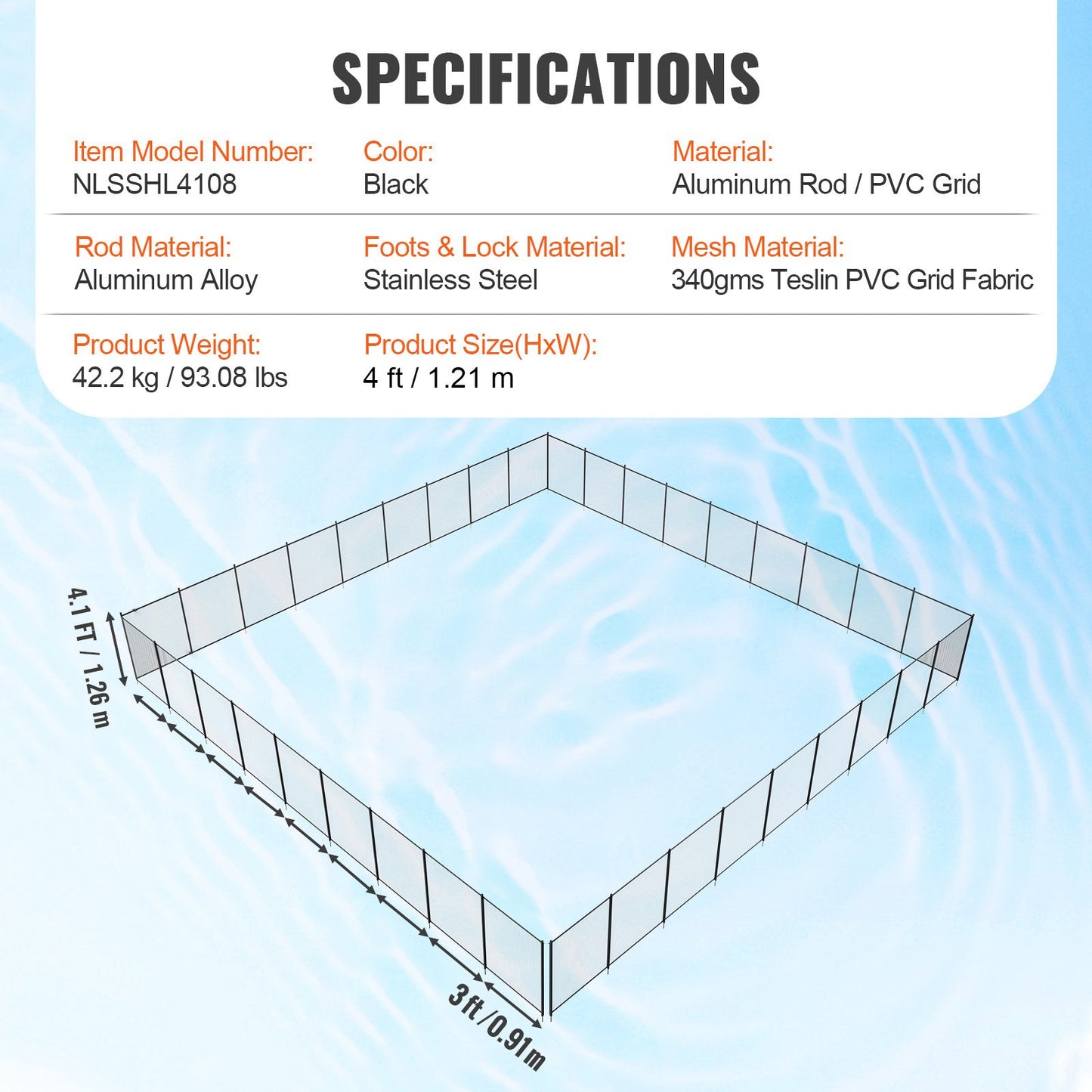Pool Fence, 1.21 × 32.91 m Pool Fences for Inground Pools, Removable Child Safety Pool Fencing, Easy DIY Installation Swimming Pool Fence, 340gms Teslin PVC Pool Fence Mesh Protects Kids and Pets