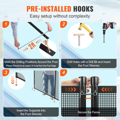 Pool Fence, 1.2 x 14.6 m Removable Pool Fences for Inground Pools Outdoor