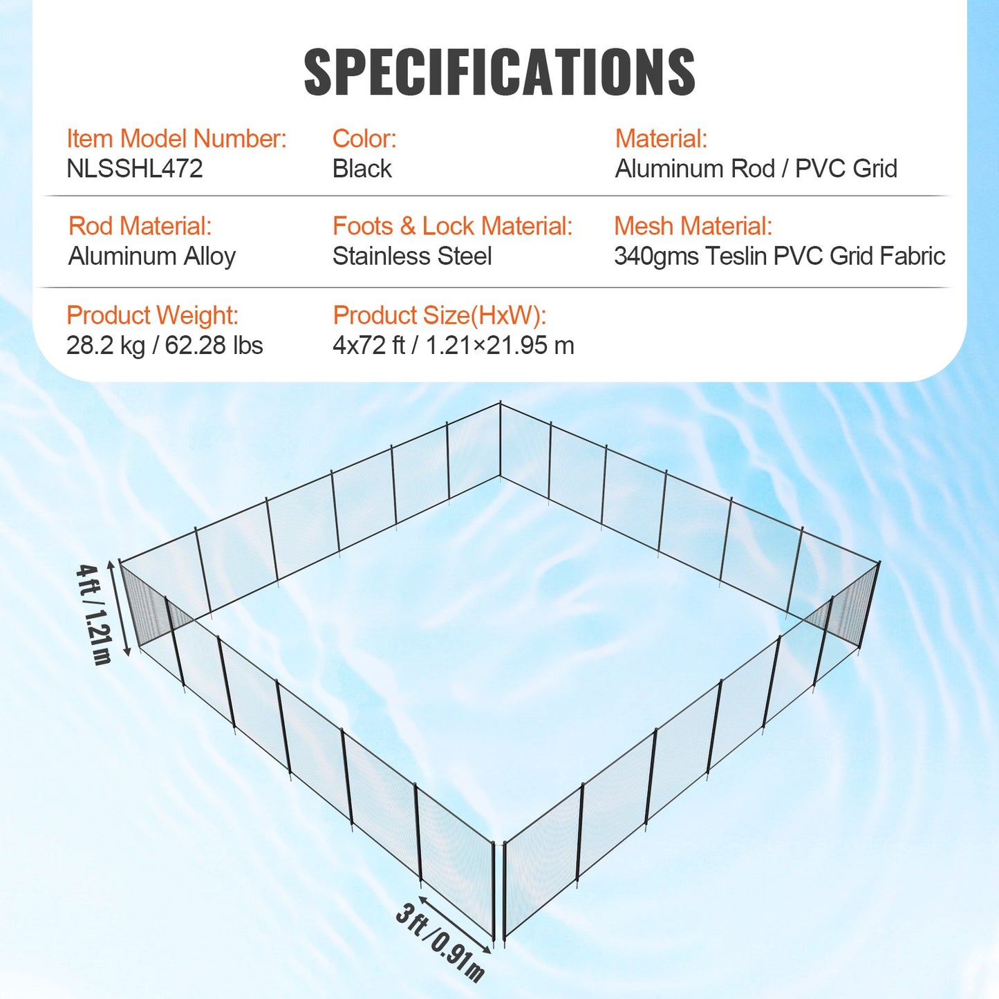 Pool Fence, 1.2 x 21.9 m Pool Fences for Inground Pools, Removable Child Safety Pool Fencing, Easy DIY Installation Swimming Pool Fence, 340gms Teslin PVC Pool Fence Mesh Protects Kids and Pets