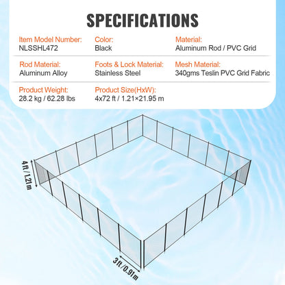 Pool Fence, 1.2 x 21.9 m Pool Fences for Inground Pools, Removable Child Safety Pool Fencing, Easy DIY Installation Swimming Pool Fence, 340gms Teslin PVC Pool Fence Mesh Protects Kids and Pets