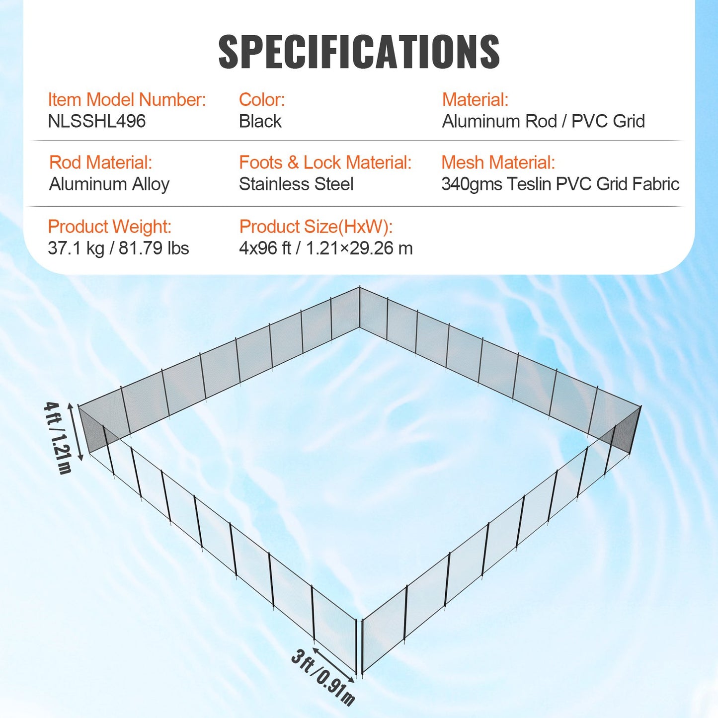 Pool Fence, 4 x 96 FT Pool Fences for Inground Pools, Removable Child Safety Pool Fencing, Easy DIY Installation Swimming Pool Fence, 340gms Teslin PVC Pool Fence Mesh Protects Kids and Pets