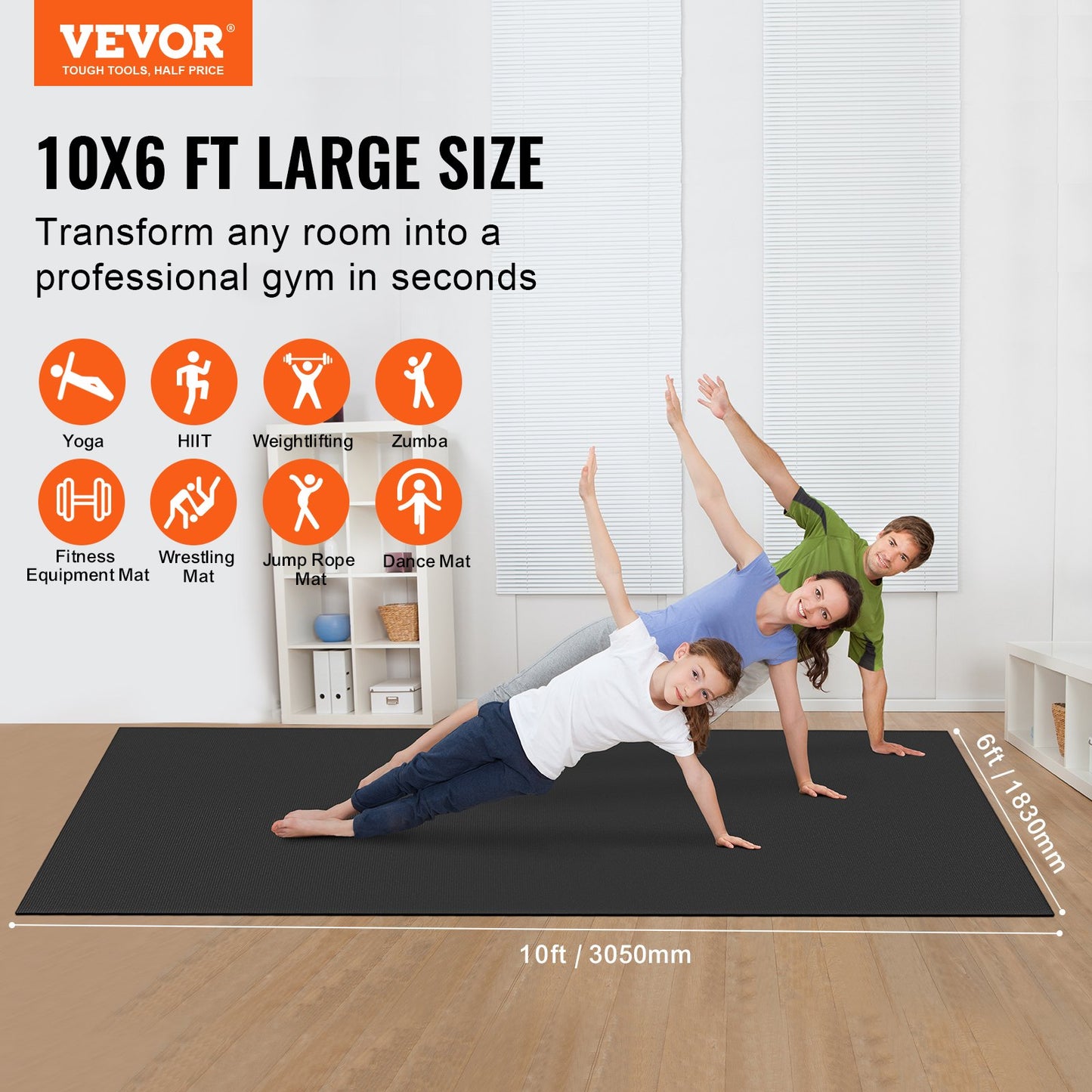 Exercise Mat Non Slip Yoga Mat Gym Fitness Pilate Workout Mat (3x1.8 m)
