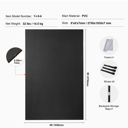 Träningsmatta, halkfri yogamatta med hög densitet, träningsyogamatta för män och kvinnor, fitness- och träningsmatta med väska och bärrem, för alla typer av hemmayoga, pilates och golvträning (9x6ft)