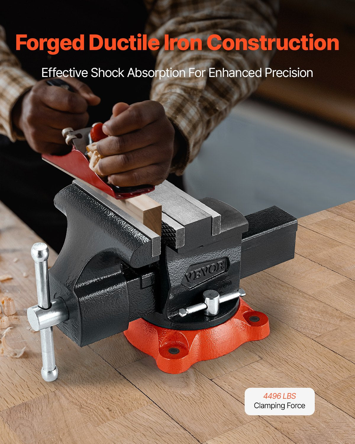 Bench Vise, 140 mm(5.5") Jaw Width, 140 mm(5.5") Max Jaw Opening Multipurpose Vise with 360°Swivel Locking Base, 71 mm(2.8") Throat Depth, Heavy Duty Ductile Iron Workbench Vise, Two-Way Jaws for Clamping Round Pipes
