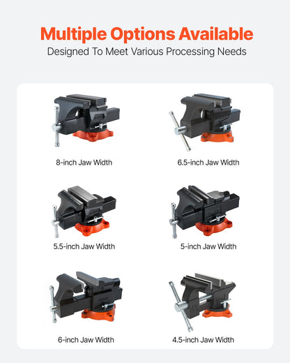 Bench Vise, 140 mm(5.5") Jaw Width, 140 mm(5.5") Max Jaw Opening Multipurpose Vise with 360°Swivel Locking Base, 71 mm(2.8") Throat Depth, Heavy Duty Ductile Iron Workbench Vise, Two-Way Jaws for Clamping Round Pipes