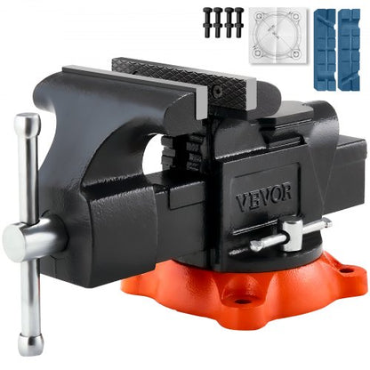 Bench Vise, 127 mm(5") Jaw Width, 127 mm(5") Max Jaw Opening Multipurpose Vise with 360°Swivel Locking Base, 71 mm(2.8") Throat Depth, Heavy Duty Ductile Iron Workbench Vise with Anvil, for Clamping Round Pipes