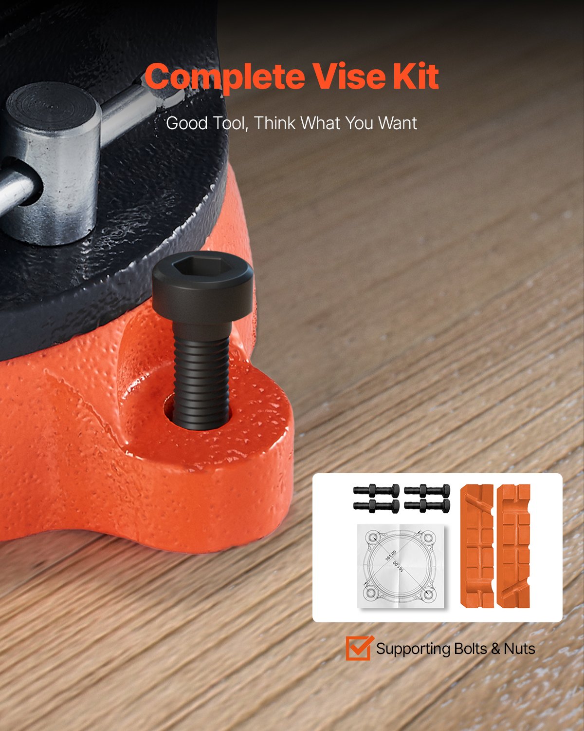 Bänkskruvstycke, 203 mm (8 tum) käftbredd, 203 mm (8 tum) max käftöppning, multifunktionellt skruvstycke med 360° vridbar låsbas, 94 mm (3,7 tum) halsdjup, kraftigt arbetsbänkskruvstycke i segjärn, tvåvägskäftar för fastspänning av runda rör