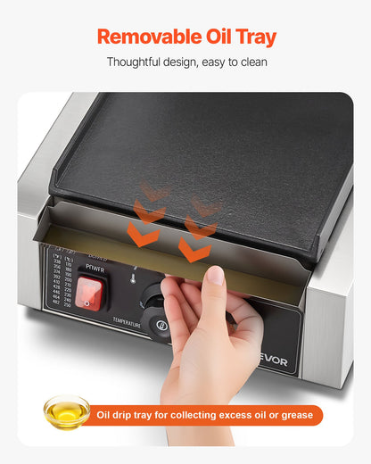 Commercial Panini Grill, 1800W Electric Sandwich Panini Maker, Stainless Steel Sandwichs Press Grill with Handle and Temp Control, 22x23 cm Flat Enamel Plate, for Hamburger Steak Bacon