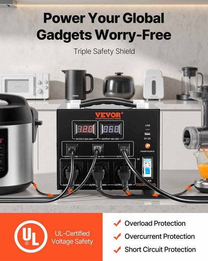 Voltage Converter Transformer, 5000VA, Heavy Duty Step Up/Down Transformer, Convert from 110 Volt to 220 Volt and from 220 Volt to 110 Volt, with US Outlet EU Outlet 5V USB Port, CE Certified