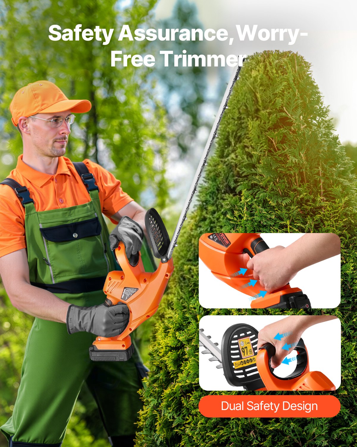 Electric Hedge Trimmer, 1200 RPM, Cordless Hedge Trimmer for Low Branch, 20V 2A Battery, Bush Trimmer with 20 in Dual Action Blade & Secure Design, Gardening Trimmer for Yard Lawn Care
