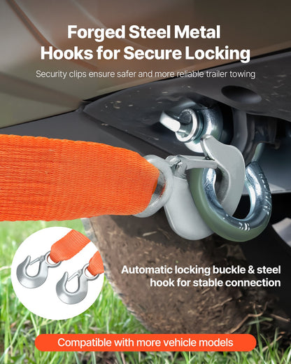 ATV-bogserrem med krokar, 50,8 mm x 6,1 m, 7711 kg kapacitet, hållbart bärgningsrep med säkerhetskrokar för lastbilar och fordon, viktigt bogseringstillbehör för vägassistans