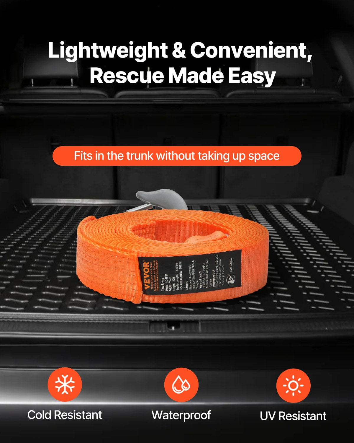 ATV-bogserrem med krokar, 50,8 mm x 6,1 m, 7711 kg kapacitet, hållbart bärgningsrep med säkerhetskrokar för lastbilar och fordon, viktigt bogseringstillbehör för vägassistans