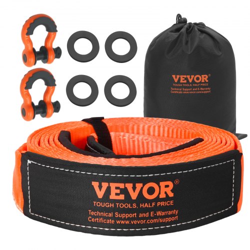 Heavy Duty Tow Strap Recovery Kit 76.2 mm x 6.1 m (MBS-16329 kg) Tree Saver Winch Strap, Triple Reinforced Loop & Protective Sleeves & Storage Bag, 19 mm D-Ring Shackles, for Truck Jeep SUV ATV