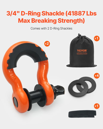 Kraftigt dragbandsåterhämtningssats 76,2 mm x 9,1 m (MBS-16329 kg) trädskyddsrem för vinsch, trippelförstärkt ögla och skyddshylsor och förvaringsväska, 19 mm D-ringsschacklar, för lastbil, jeep, SUV, ATV