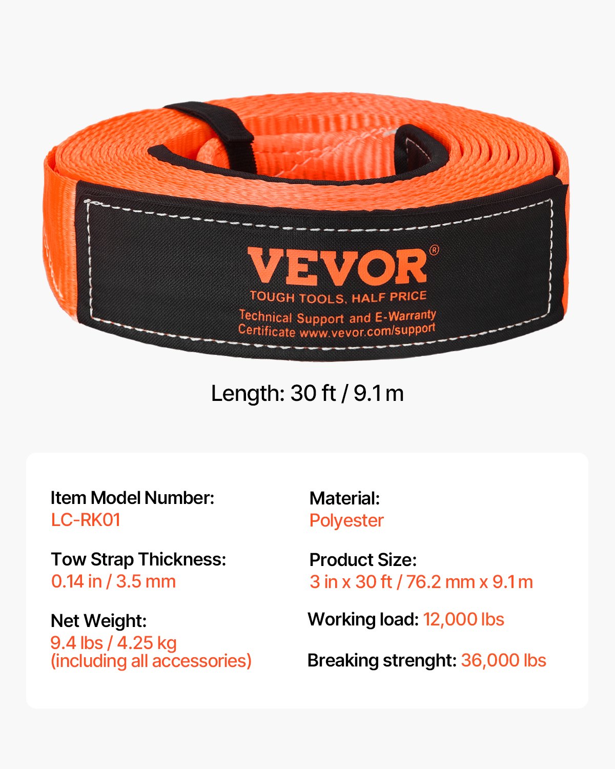 Kraftigt dragbandsåterhämtningssats 76,2 mm x 9,1 m (MBS-16329 kg) trädskyddsrem för vinsch, trippelförstärkt ögla och skyddshylsor och förvaringsväska, 19 mm D-ringsschacklar, för lastbil, jeep, SUV, ATV