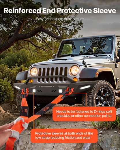 Bärgningsrem 76,2 mm, 2,4 m 16329 kg Brottstyrka, Trippelförstärkta ögleremmar, Trädskydd, Vinschlinans förlängningsrem, Terrängbogsering och bärgning, Extrem väderbeständighet