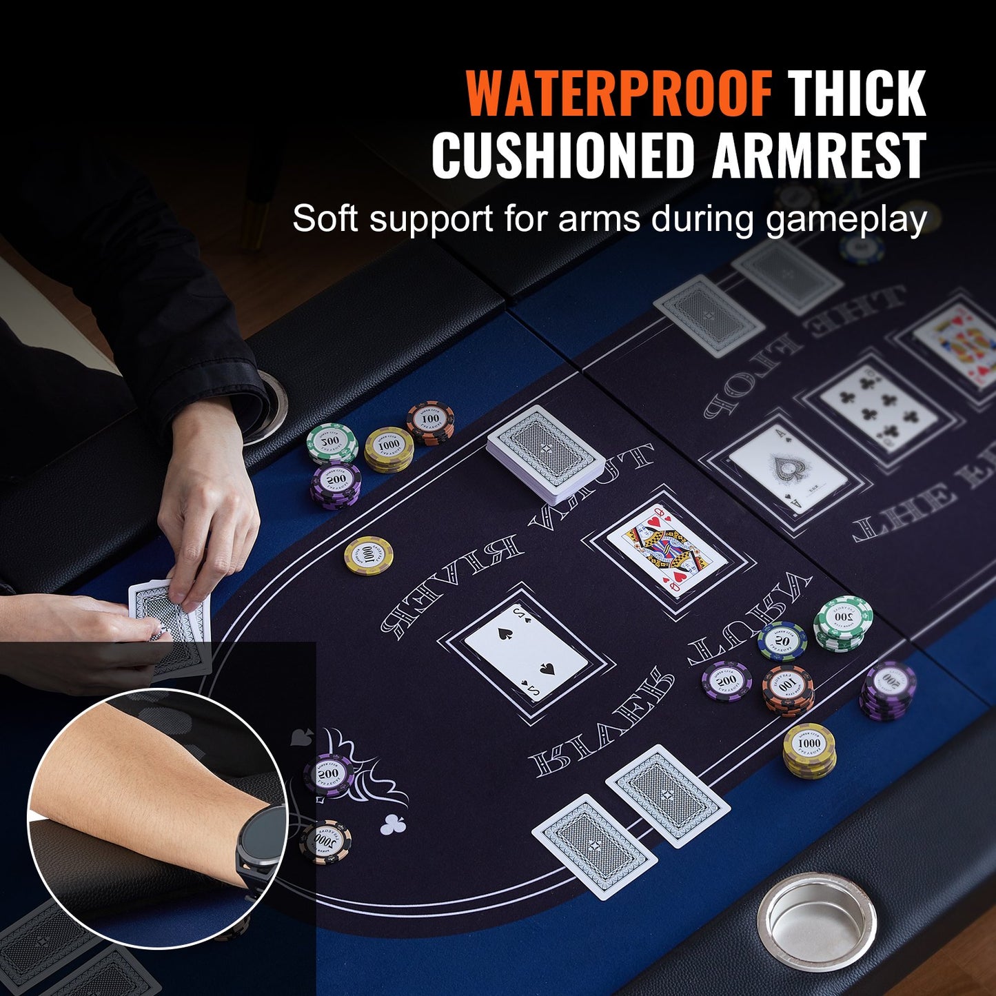 10 Player Foldable Poker Table, Blackjack Texas Holdem Poker Table with Padded Rails and Stainless Steel Cup Holders, Portable Folding Card Board Game Table, 84" Oval Casino Leisure Table