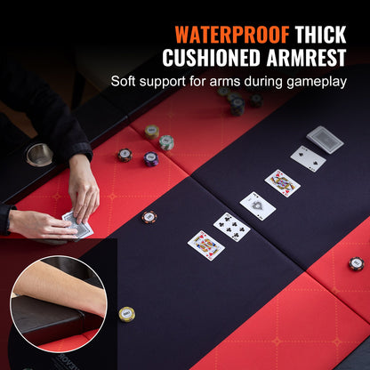 10 Player Foldable Poker Table, Blackjack Texas Holdem Poker Table with Padded Rails and Stainless Steel Cup Holders, Portable Folding Card Board Game Table, 228.6 cm Oval Casino Leisure Table