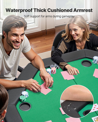 Foldable Poker Table, 8 Player 1220 mm Folding Casino Leisure Table with Padded Rails & Cup Holders, Octagonal Portable Game Tables with Felt & Metal Legs, for Texas Hold'em Game and Blackjack