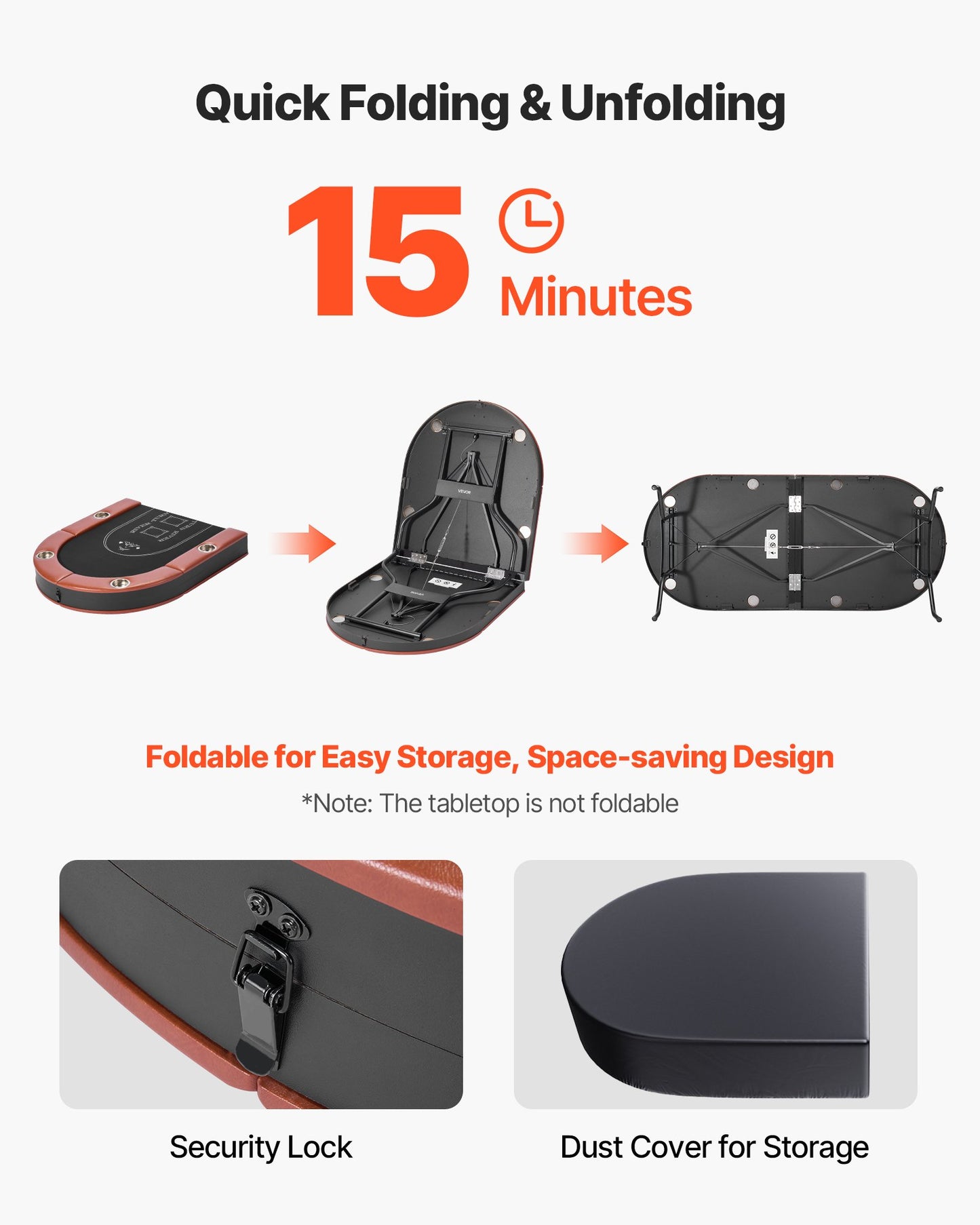 Hopfällbart pokerbord, 8 spelare 1828,8 mm hopfällbart kasinobord med vadderade skenor och mugghållare, ovala bärbara spelbord med filt- och metallben, för Texas Hold'em-spel och Blackjack