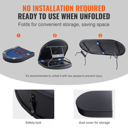 8 Player Foldable Poker Table, Blackjack Texas Holdem Poker Table with Padded Rails and Stainless Steel Cup Holders, Portable Folding Card Board Game Table, 1830 mm Oval Casino Leisure Table