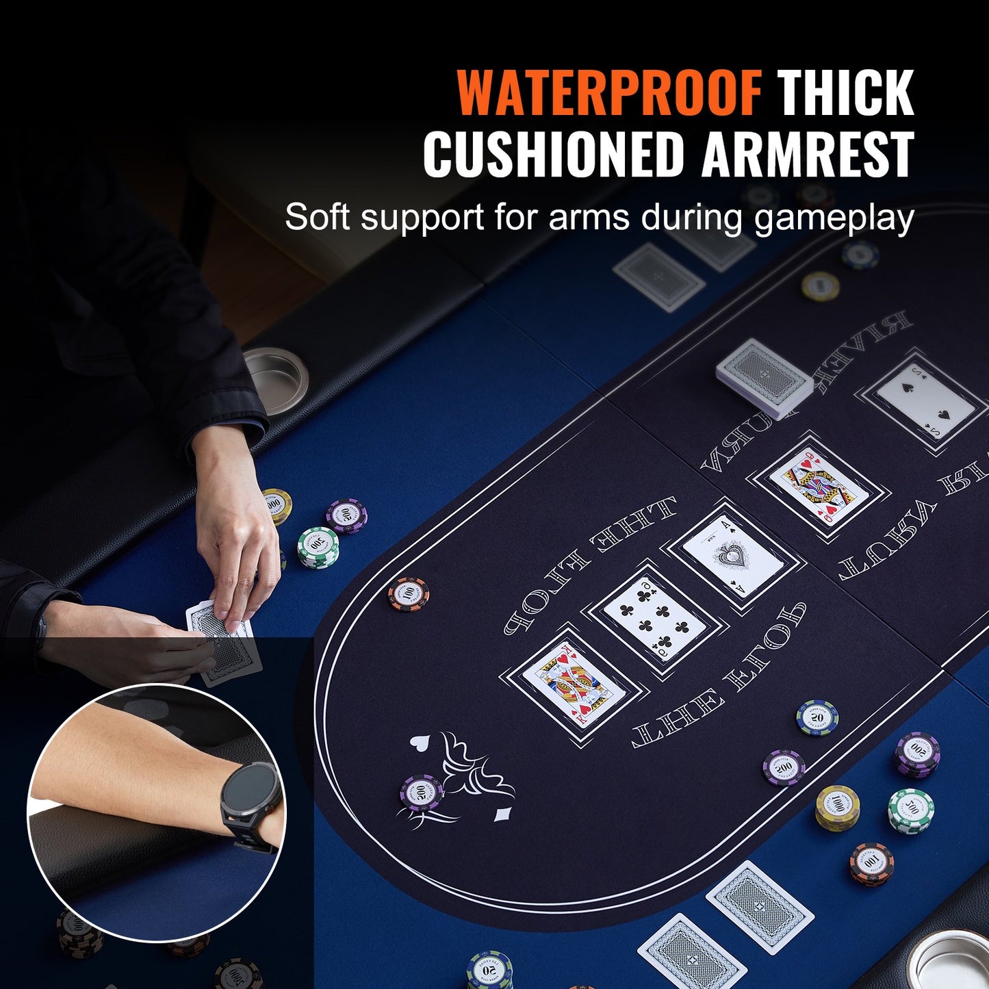 8 Player Foldable Poker Table, Blackjack Texas Holdem Poker Table with Padded Rails and Stainless Steel Cup Holders, Portable Folding Card Board Game Table, 1830 mm Oval Casino Leisure Table