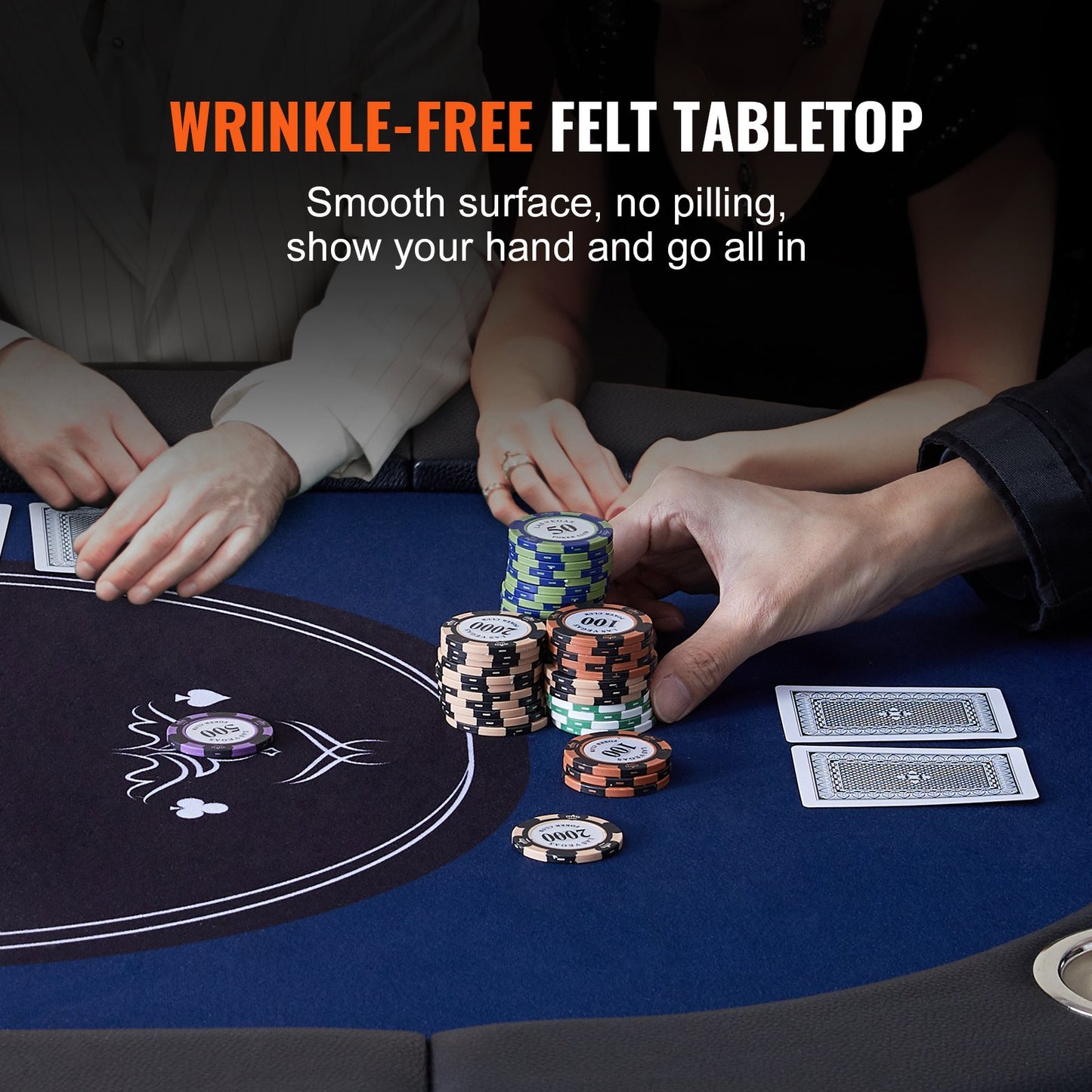 8 Player Foldable Poker Table, Blackjack Texas Holdem Poker Table with Padded Rails and Stainless Steel Cup Holders, Portable Folding Card Board Game Table, 1830 mm Oval Casino Leisure Table