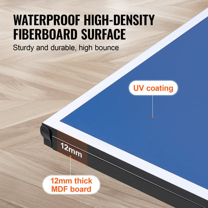 Ping Pong Table, Professional Table Tennis Game, Indoor MDF Portable Table Tennis Table, Foldable Ping Pong Table with Quick Clamp Net and Lockable Wheels, 10 Minute Easy Assembly, 12mm Tabletops