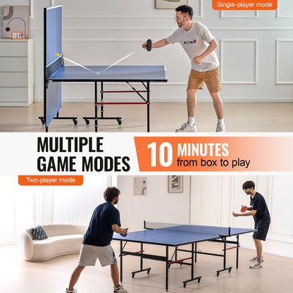 Ping Pong Table, Professional Table Tennis Game, Indoor MDF Portable Table Tennis Table, Foldable Ping Pong Table with Quick Clamp Net and Lockable Wheels, 10 Minute Easy Assembly, 12mm Tabletops