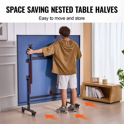 Ping Pong Table, Professional Table Tennis Game, Indoor MDF Portable Table Tennis Table, Foldable Ping Pong Table with Quick Clamp Net and Lockable Wheels, 10 Minute Easy Assembly, 12mm Tabletops