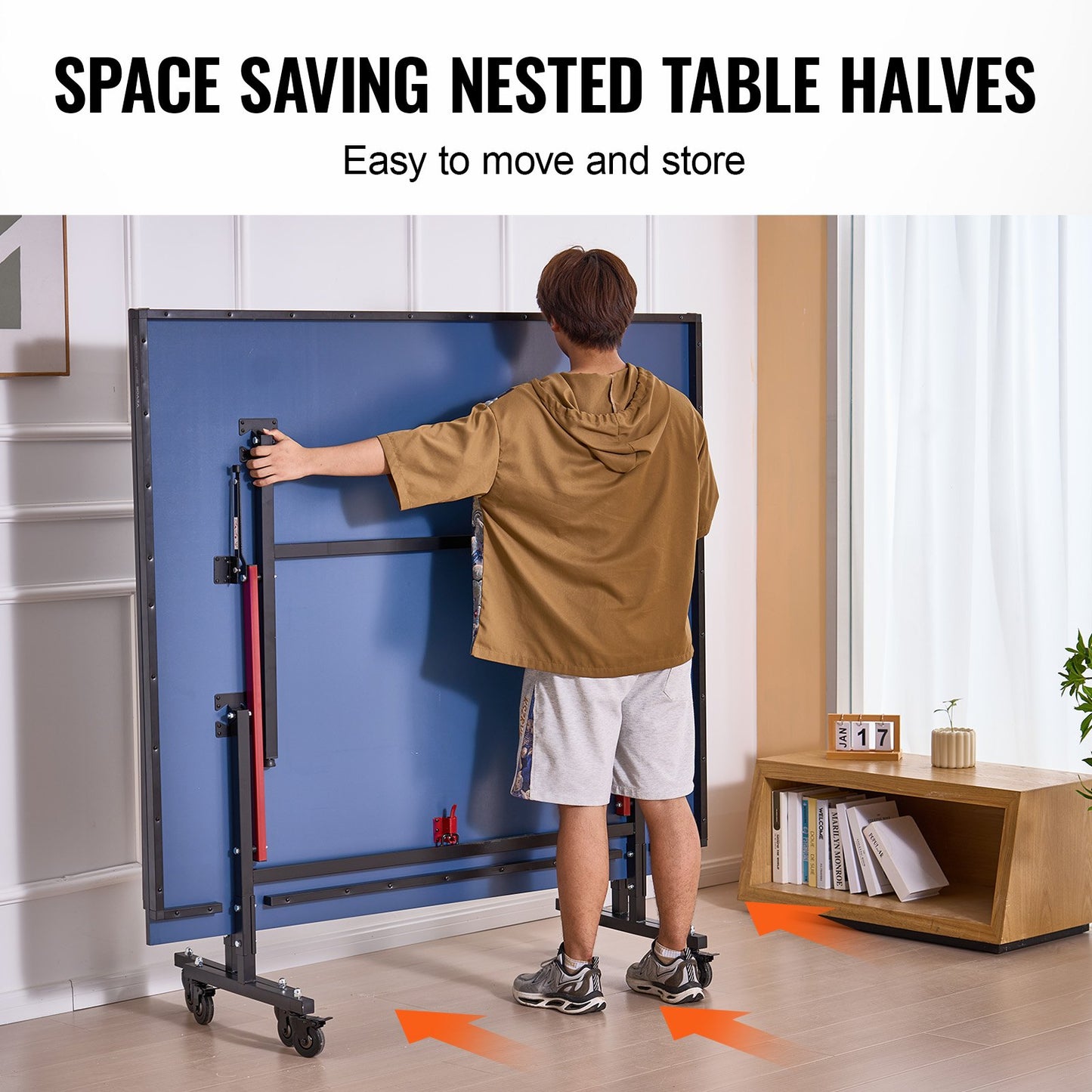 Ping Pong Table, Professional Table Tennis Game, Indoor MDF Portable Table Tennis Table, Foldable Ping Pong Table with Quick Clamp Net and Lockable Wheels, 10 Minute Easy Assembly, 18mm Tabletops