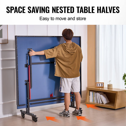 Ping Pong Table, Professional Table Tennis Game, Indoor MDF Portable Table Tennis Table, Foldable Ping Pong Table with Quick Clamp Net and Lockable Wheels, 10 Minute Easy Assembly, 18mm Tabletops