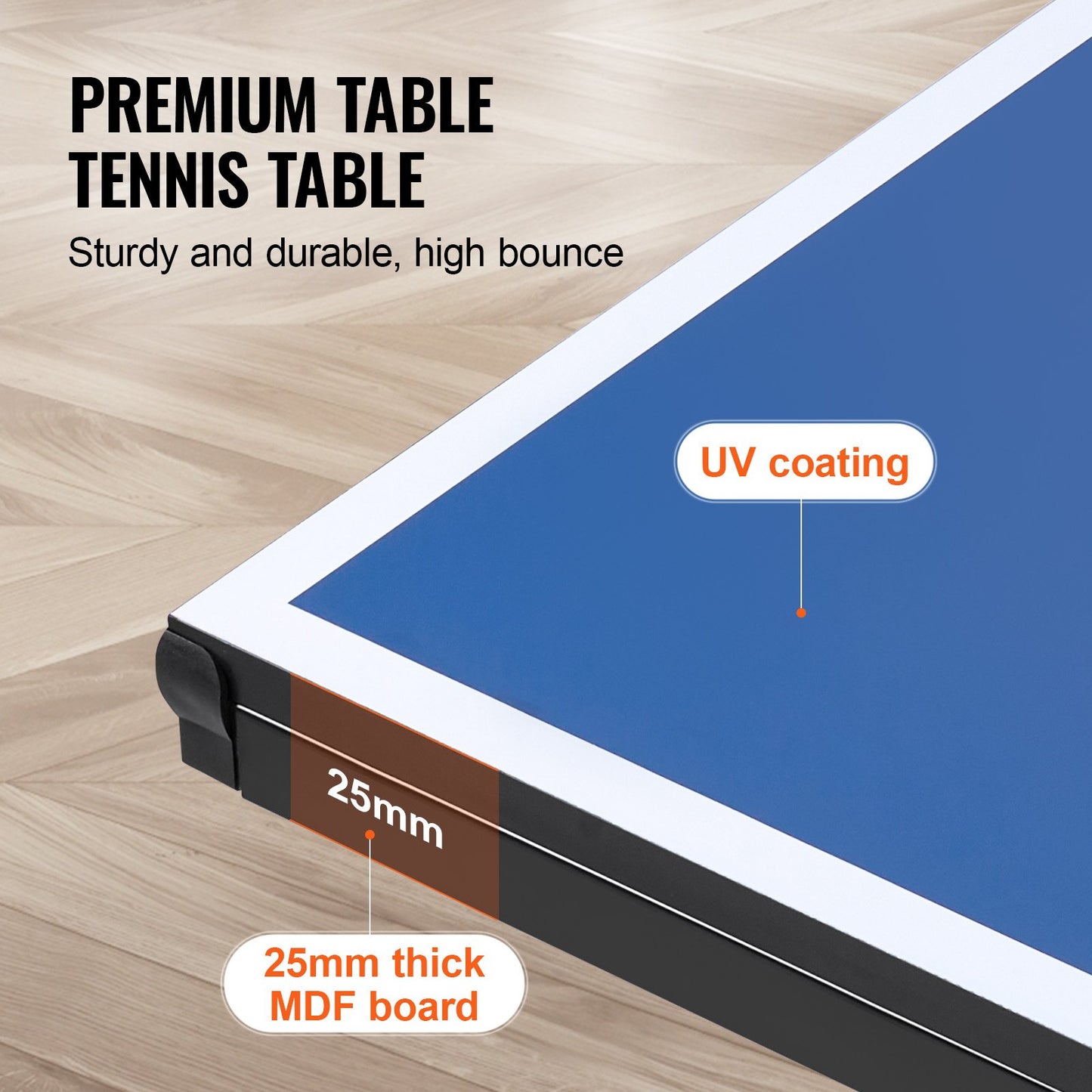 Ping Pong Table, Professional Table Tennis Game, Indoor MDF Portable Table Tennis Table, Foldable Ping Pong Table with Quick Clamp Net and Lockable Wheels, 10 Minute Easy Assembly, 25mm Tabletops