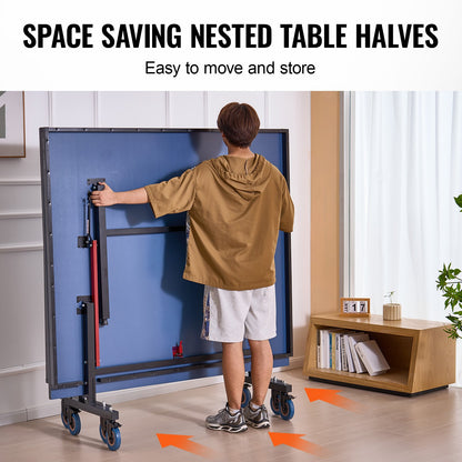 Ping Pong Table, Professional Table Tennis Game, Indoor MDF Portable Table Tennis Table, Foldable Ping Pong Table with Quick Clamp Net and Lockable Wheels, 10 Minute Easy Assembly, 25mm Tabletops