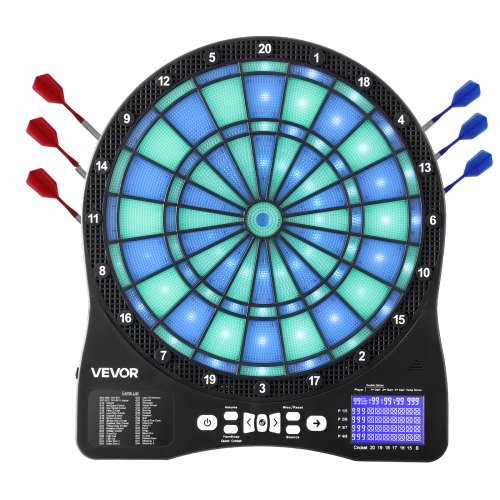 Electronic Dart Board, LED-Illuminated Target Dartboard with 48 Games & 500+ Variations, Includes 6 Dart Shafts with Flights & 50 Soft Tips, Cricket Scoring LCD Screen - Supports Up to 8 Players