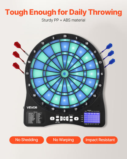 Electronic Dart Board, LED-Illuminated Target Dartboard with 48 Games & 500+ Variations, Includes 6 Dart Shafts with Flights & 50 Soft Tips, Cricket Scoring LCD Screen - Supports Up to 8 Players