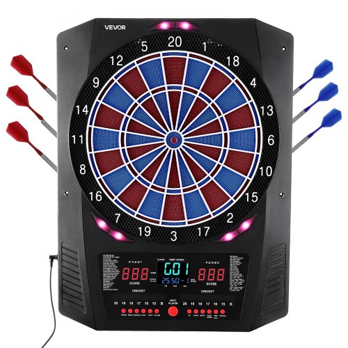 Elektronisk darttavla, 336 mm måldarttavla med 45 spel och 474 varianter för upp till 8 spelare, 6 dartskaft med flights och 50 mjuka spetsar, färgad LED-cricketpoängskärm för hemmafestbaren