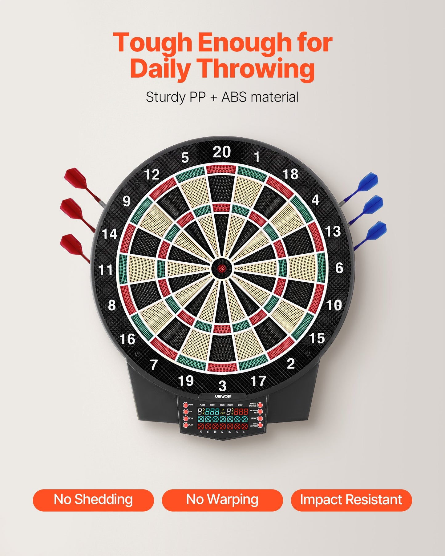 Electronic Dart Board, 391mm Target Dartboard with 43 Games & 320+ Variations for Up to 8 Players, 6 Dart Shafts with Flights & 50 Soft Tips, Color LCD Scoring Screen for Home Party Game Room