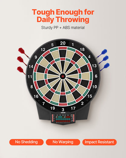 Electronic Dart Board, 391mm Target Dartboard with 43 Games & 320+ Variations for Up to 8 Players, 6 Dart Shafts with Flights & 50 Soft Tips, Color LCD Scoring Screen for Home Party Game Room