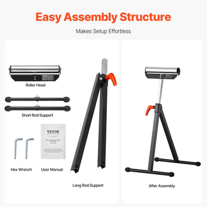 2-pack rullstativ, 135 lb lastkapacitet, 26,8-42,5" justerbar höjd, hopfällbar kraftig design med 11,5" polerat stålrullhuvud, för bordssågens utmatning, träbearbetningsförlängningsstöd
