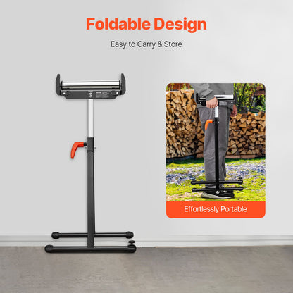 2-Pack Roller Stands, 113 kg/250 lbs Load Capacity, 686mm-1092mm / 27-43 in Adjustable Height, Folding Heavy Duty with Polished Steel Roller Head & Edge Guides, for Table Saw Outfeed Woodworking Extension Support