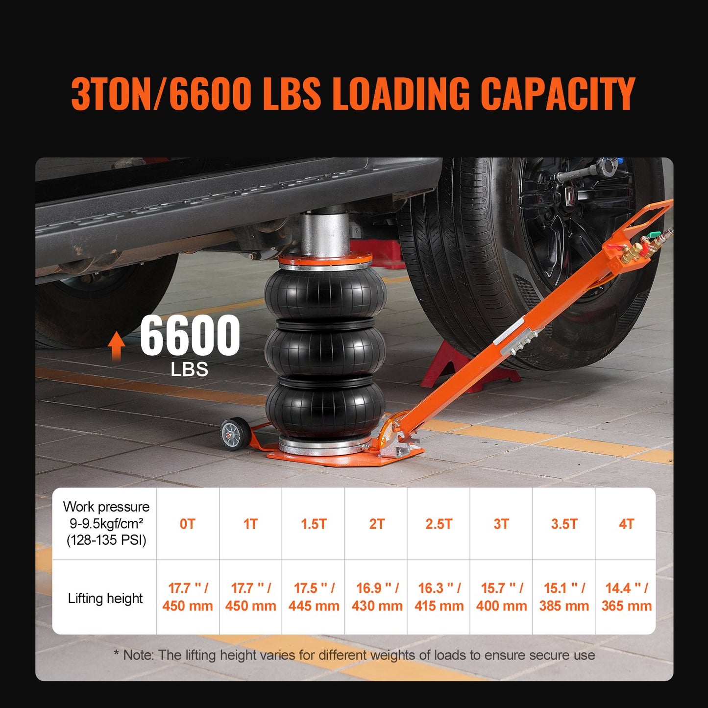 Air Jack, 3 Ton/6600 lbs, 1-6S Pneumatic Lifting Jack with Heightened Column & Adjustable Handle, Compact, Easy-to-Lift & Space-Saving Jack with Thick Rubber Pad, Fits for Sedan, SUV, Pickup Truck