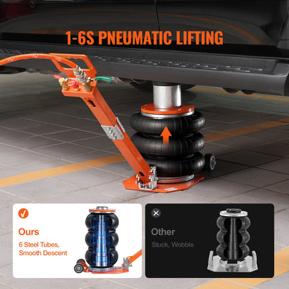 Air Jack, 3 Ton/6600 lbs, 1-6S Pneumatic Lifting Jack with Heightened Column & Adjustable Handle, Compact, Easy-to-Lift & Space-Saving Jack with Thick Rubber Pad, Fits for Sedan, SUV, Pickup Truck