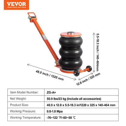 Air Jack, 5 Ton/11000 lbs, 4-10 S Pneumatic Lifting Jack with Heightened Column & Adjustable Handle, Easy-to-Lift & Space-Saving Jack with Thick Rubber Pad, Fits for Sedan, SUV, Pickup Truck