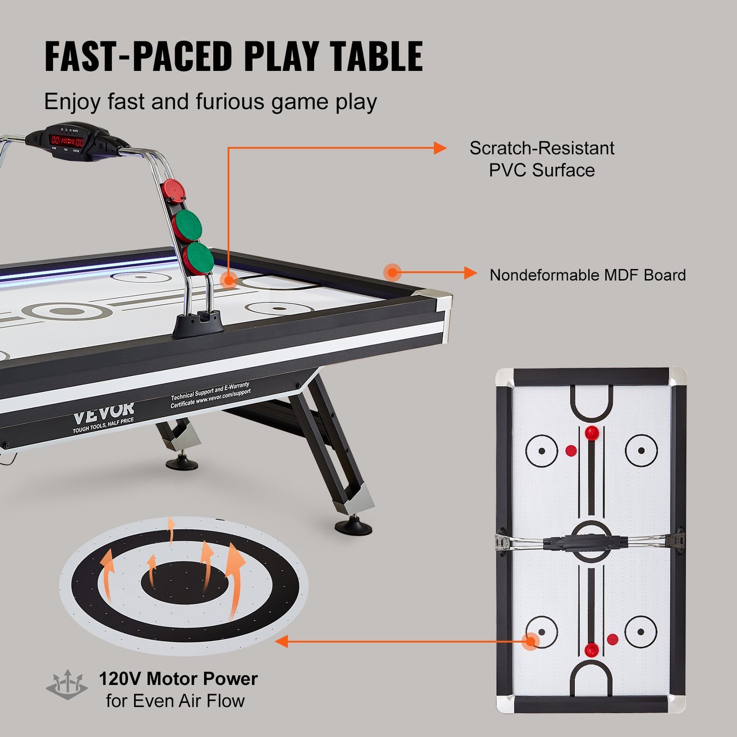 Air-Powered Hockey Table, Indoor Hockey Table for Kids and Adults, LED Sports Hockey Game with 2 Pucks, 2 Pushers, and Electronic Score System, Arcade Gaming Set for Game Room Family Home