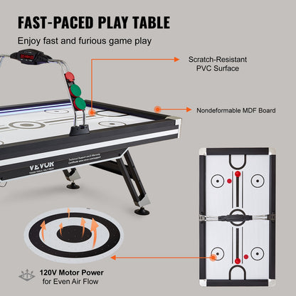 Air-Powered Hockey Table, Indoor Hockey Table for Kids and Adults, LED Sports Hockey Game with 2 Pucks, 2 Pushers, and Electronic Score System, Arcade Gaming Set for Game Room Family Home